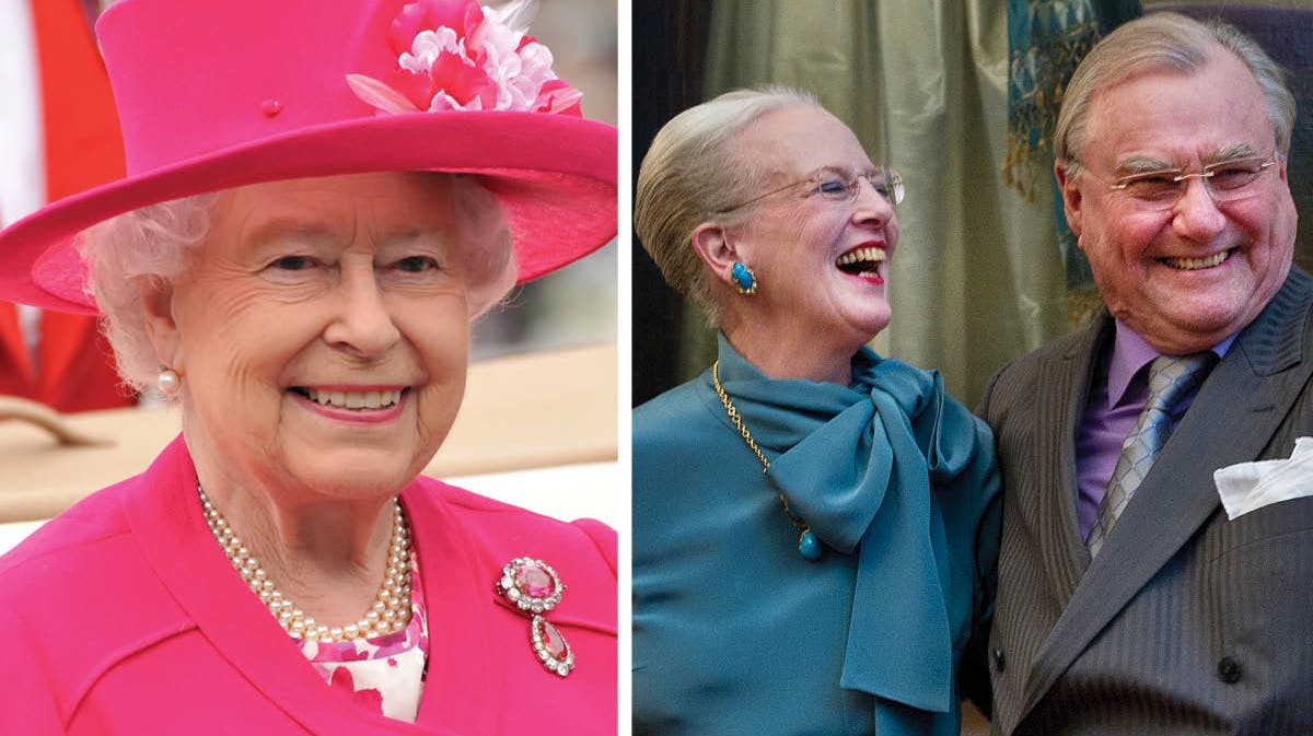 Fotomontage. Dronning Elizabeth samt dronning Margrethe og prins Henrik. 