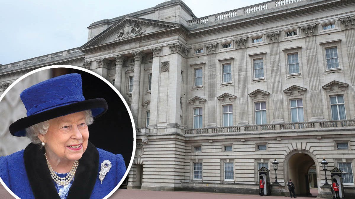 Buckingham Palace. Indsat: Dronning Elizabeth.