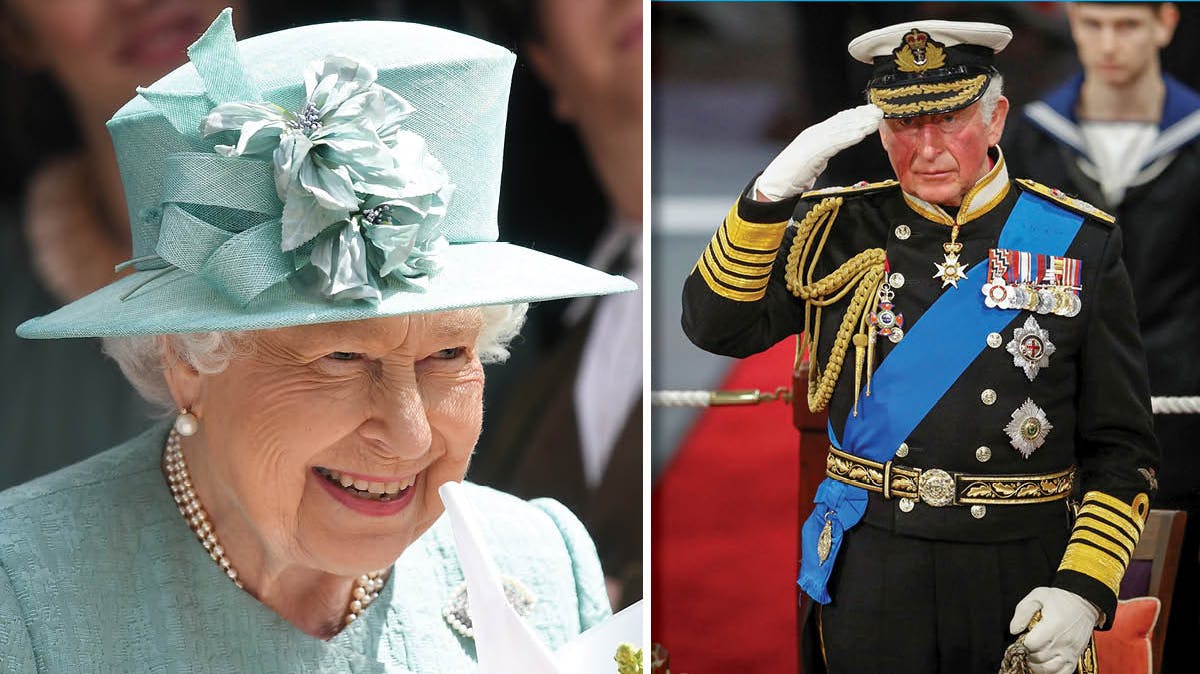 Dronning Elizabeth og prins Charles.