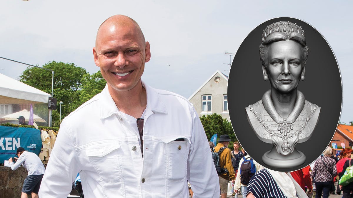 Jim Lyngvild med sin buste af dronning Margrethe