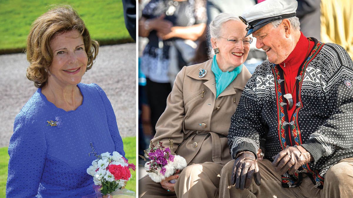 Dronning Silvia, dronning Margrethe og prins Henrik. 
