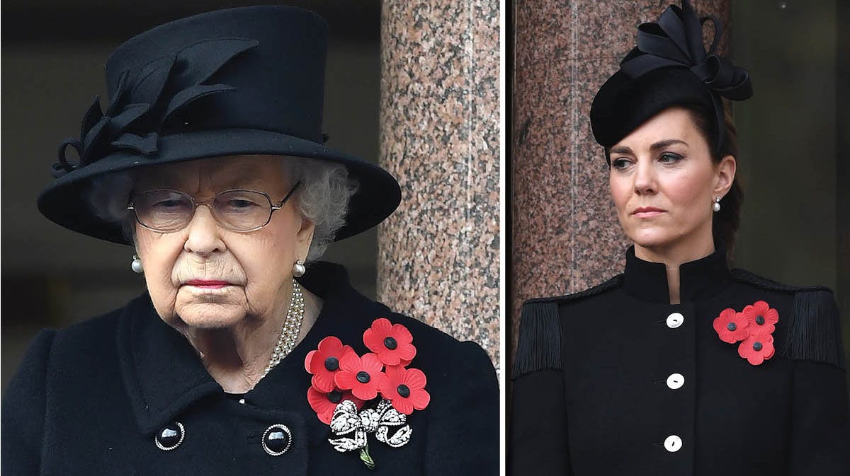 Dronning Elizabeth og hertuginde Catherine ved året mindeceremoni. 