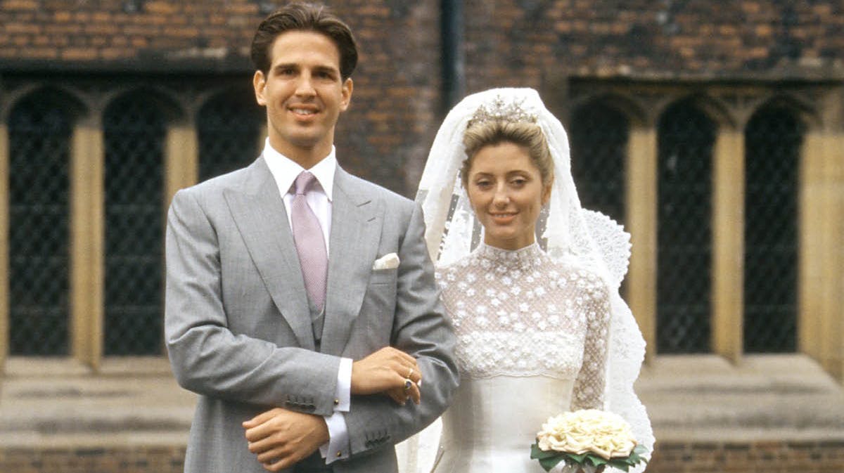 Kronprins Pavlos og kronprinsesse Marie-Chantal på deres bryllupsdag 1. juli 1995.