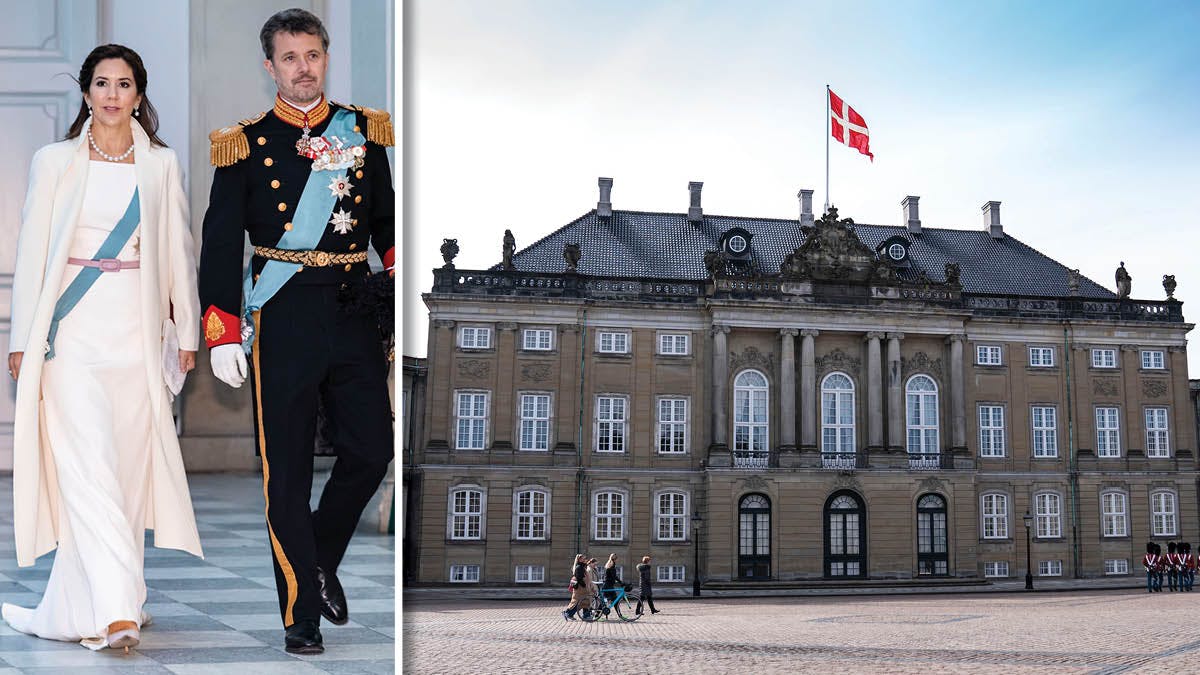 Fotomontage med kronprinsparret og Amalienborg. 