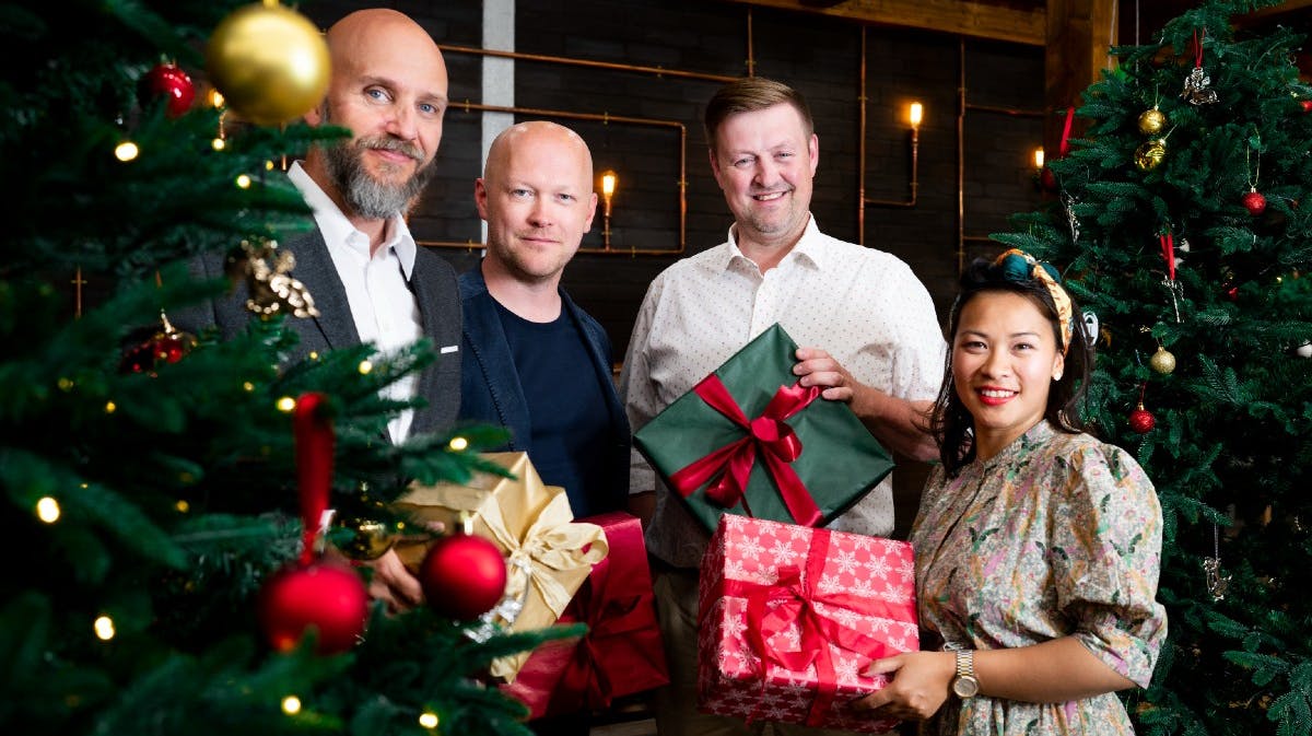 Thomas Castberg, Jakob Mielcke, Jesper Koch og Dak Winchangoen i "Masterchef Jul". 