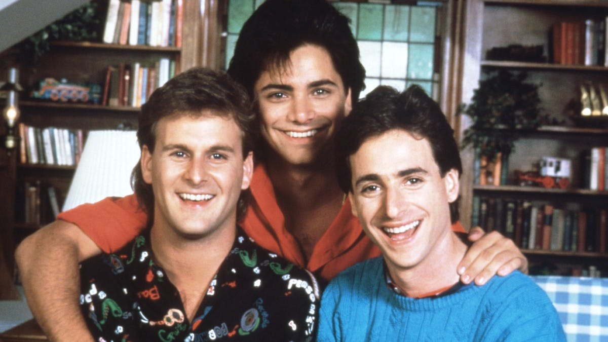 Dave Coulier, John Stamos og Bob Saget i tv-serien "Hænderne fulde". 