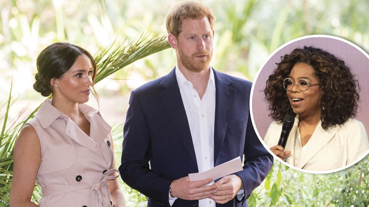 Hertuginde Meghan og prins Harry. Indsat: Oprah Winfrey.