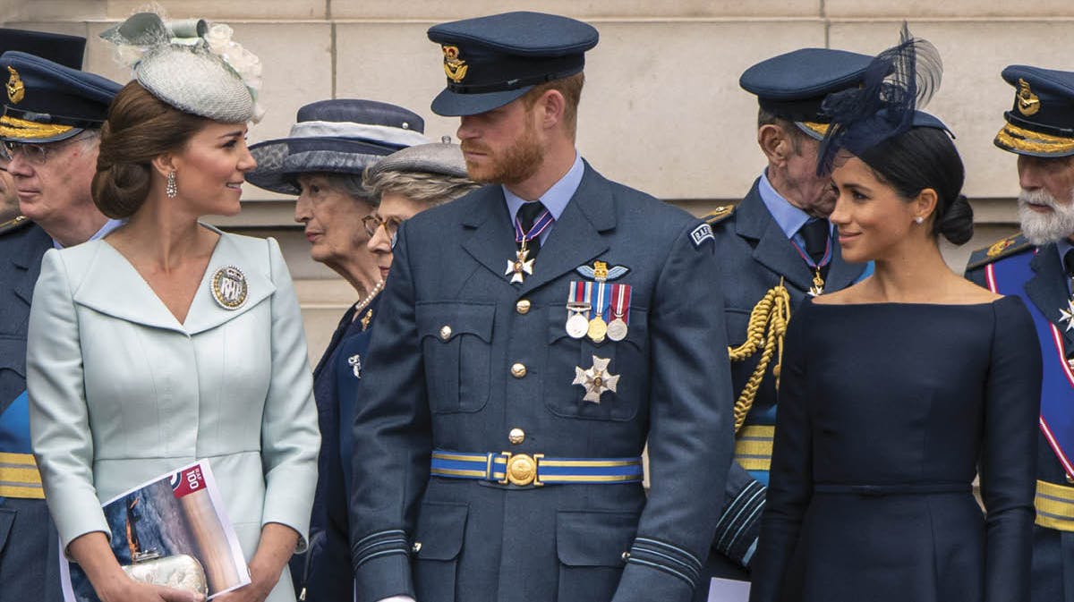 Hertuginde Catherine, prins Harry og hertuginde Meghan i 2018.