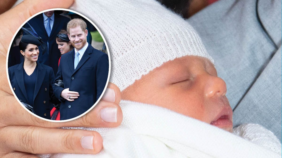 Archie Harrison Mountbatten-Windsor. Indsat: Prins Harry og hertuginde Meghan.
