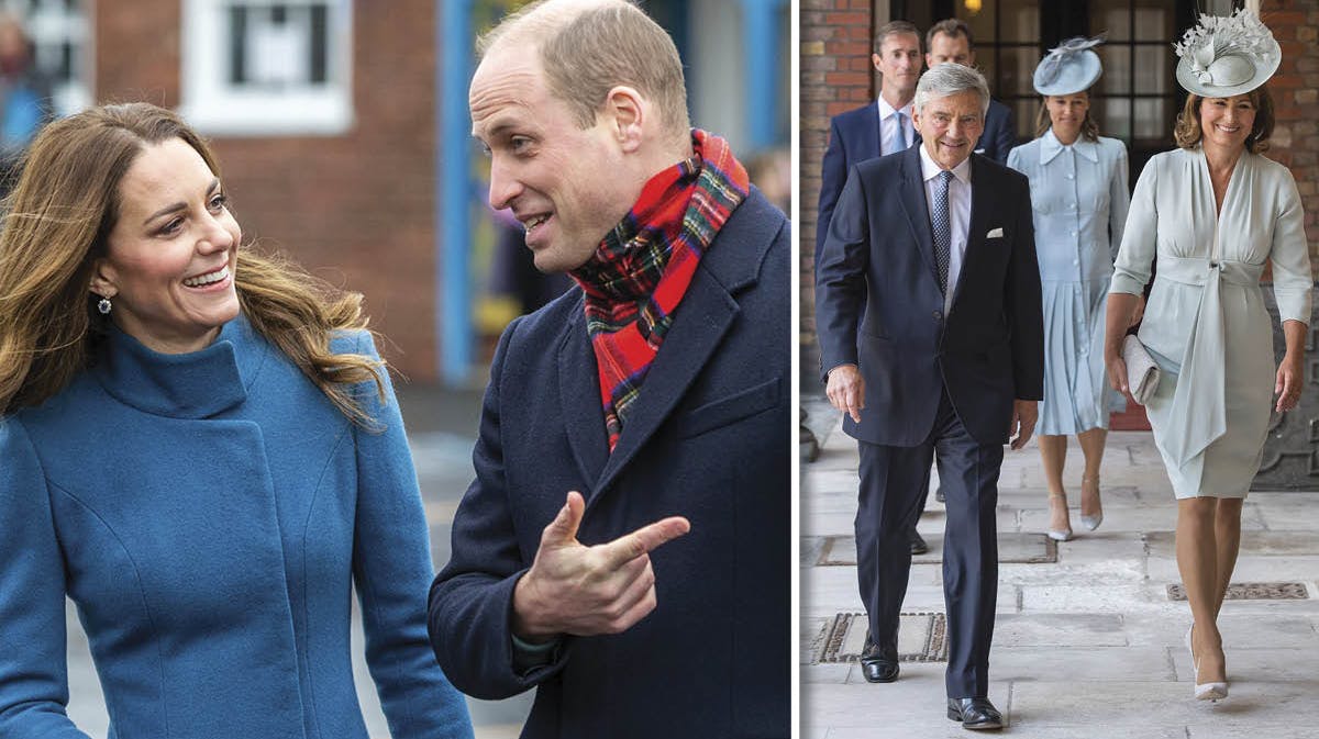 Hertuginde Catherine og prins William. Indsat: Michael og Carole Middleton.