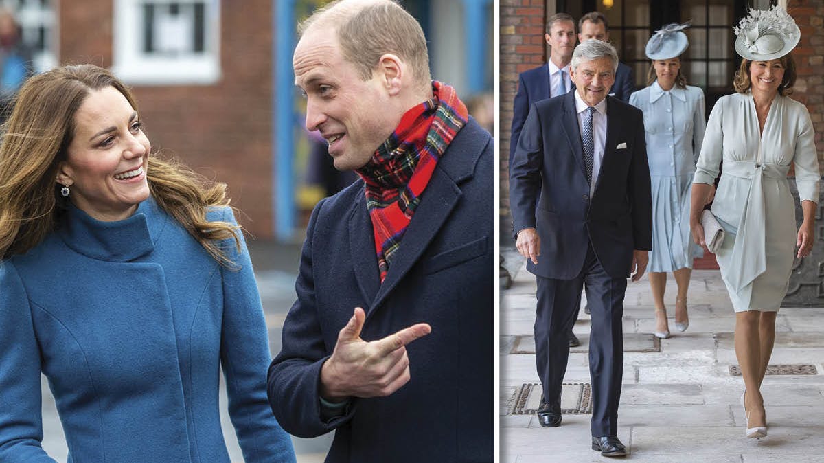 Hertuginde Catherine og prins William. Indsat: Michael og Carole Middleton.