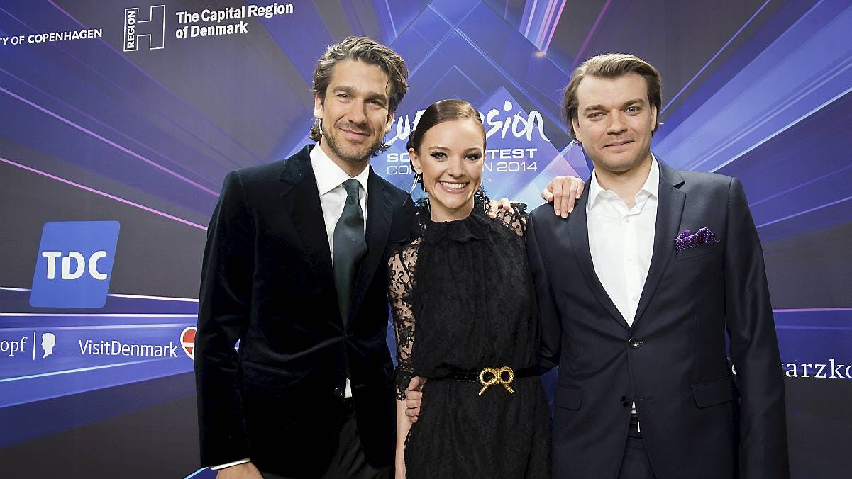 Nikolaj Koppel, Lise Rønne og Pilou Asbæk er værter ved Eurovision Song Contest 2014.