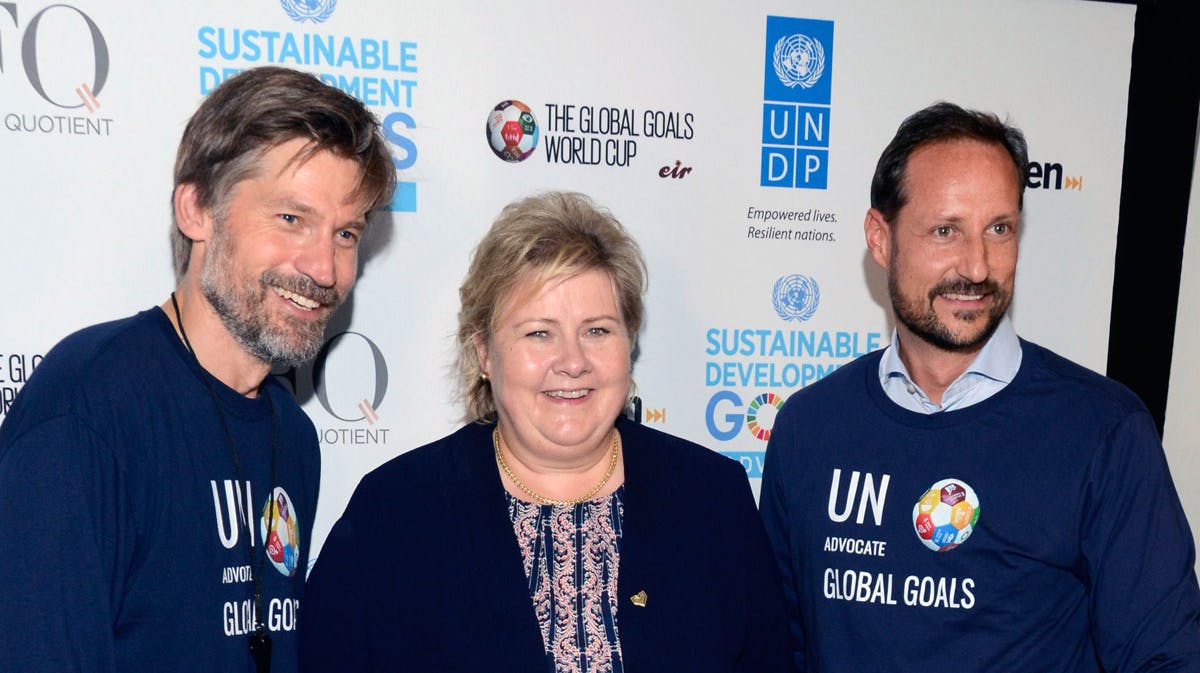 Nikolaj Coster-Waldau, Erna Solberg og kronprins Haakon.