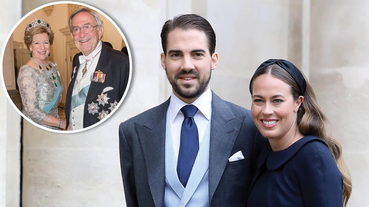 Prins Philippos og prinsesse Nina. Indsat: Philippos' forældre dronning Anne-Marie og kong Konstantin. 