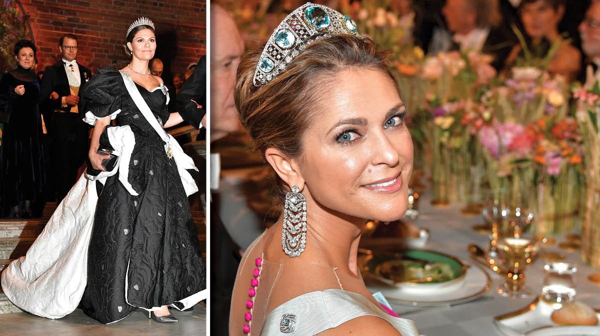 Kronprinsesse Victoria og prinsesse Madeleine til Nobelbanket 2019.