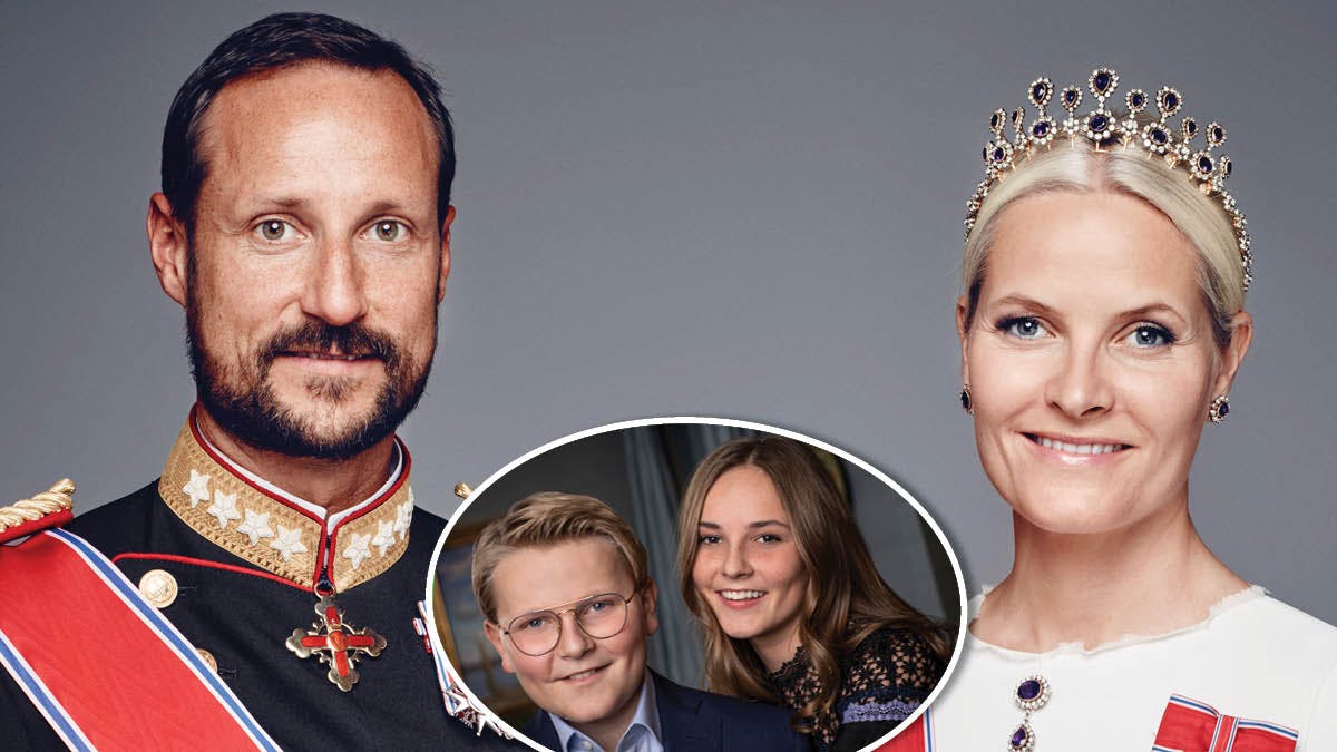 Foto-montage af kronprinsparret Mette-Marit og Haakon med deres børn, prinsesse Ingrid Alexandra og prins Sverre Magnus.