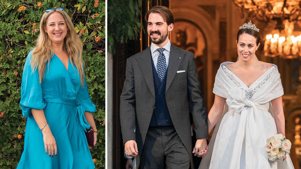 Prinsesse Theodora til venstre, brudeparret prins Philippos og prinsesse Nina til højre. 