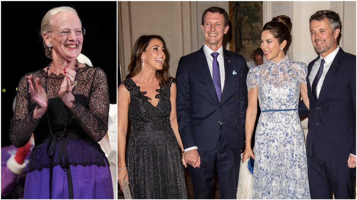Dronning Margrethe, prinsesse Marie, prins Joachim, kronprinsesse Mary og kronprins Frederik.&nbsp;