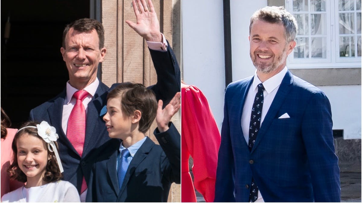 Prins Joachim og kronprins Frederik ved prinsesse Isabellas konfirmation lørdag i Fredensborg.&nbsp;