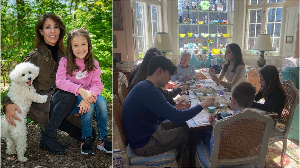 Prinsesse Marie og prinsesse Athena samt dronning Margrethe og kronprinsfamilien.