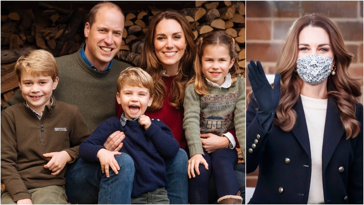 Prins George, prins William, prins Louis, hertuginde Catherine og prinsesse Charlotte.