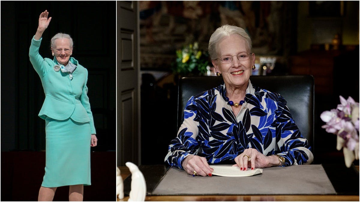Sammensat billede: dronning Margrethe på sin 80-års fødselsdag og dronningen efter nytårstalen.