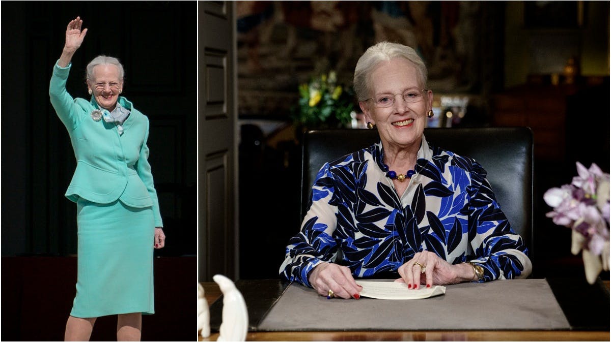 Sammensat billede: dronning Margrethe på sin 80-års fødselsdag og dronningen efter nytårstalen.