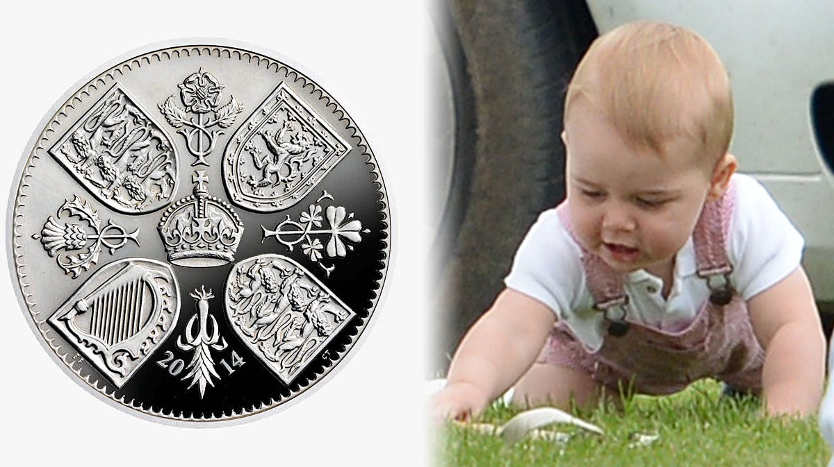 Prins George får en &pound;5-mønt i sterling sølv i anledning af sin første fødselsdag.