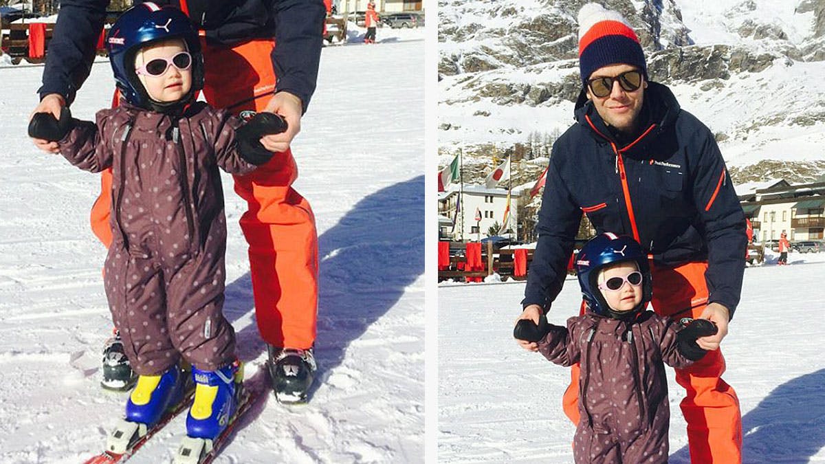 Prins Daniel med sin datter prinsesse Estelle på skiferie