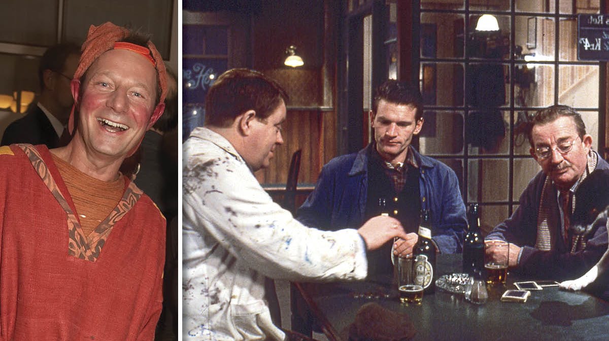 Jan Linnebjerg som nissen Pyrus. Indsat: Maler Hansen, "Røde" og grisehandleren fra "Matador".