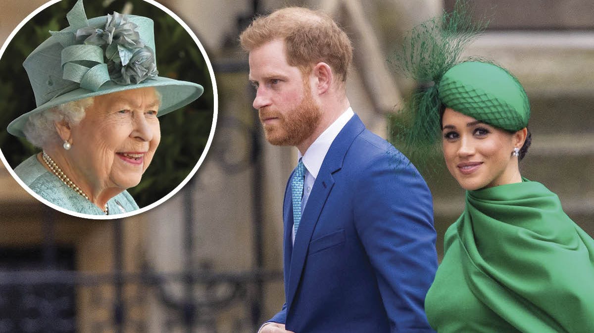 Harry og Meghan. Indsat: Dronning Elizabeth.