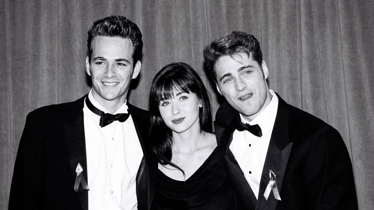 Dylan, Brenda og Brandon - Luke Perry, Shannen Doherty og Jason Priestley.