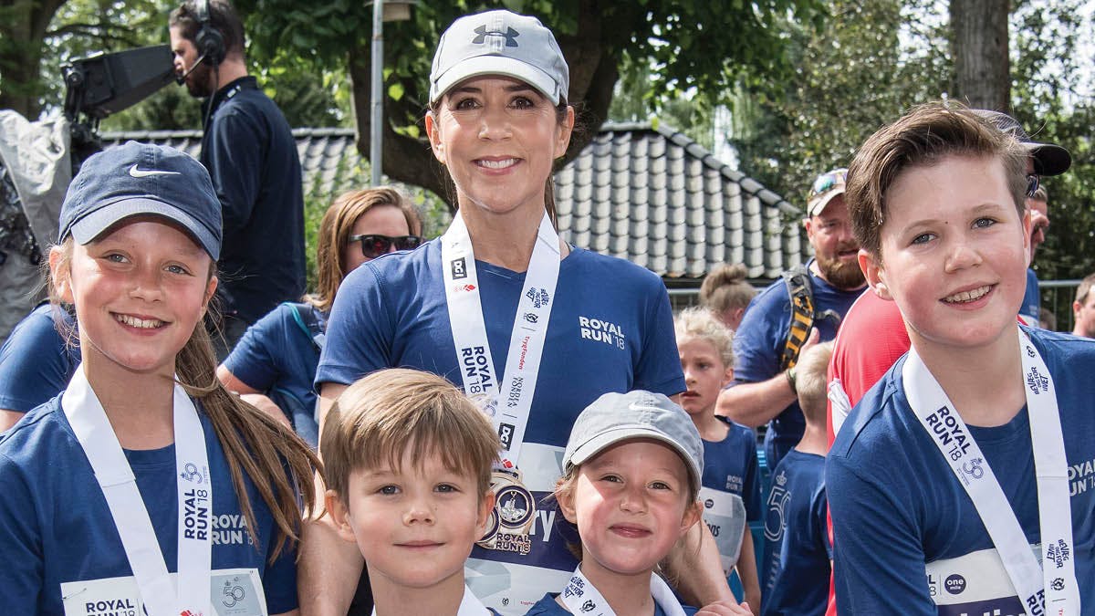 Kronprinsesse Mary med prinsesse Isabella, prins Vincent, prinsesse Josephine og prins Christian til Royal Run 2018.