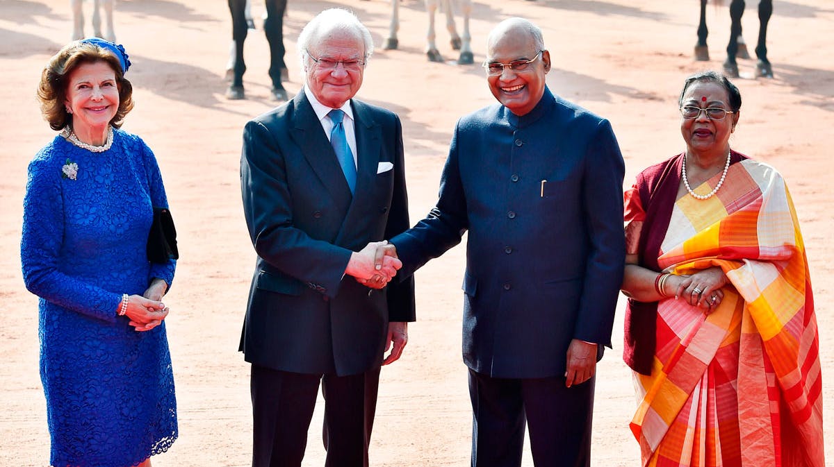 Dronning Silvia, kong Carl Gustaf, præsident Ram Nath Kovind og hans hustru, Savita Kovind.