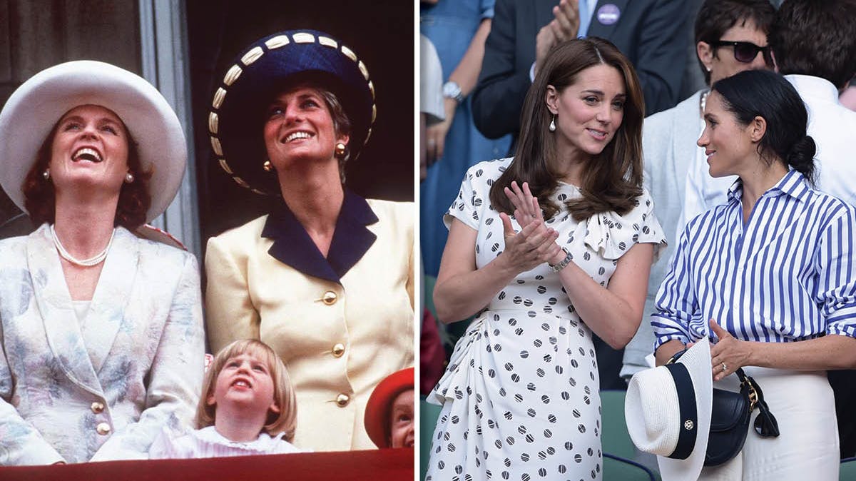 Sarah Ferguson, prinsesse Diana, hertuginde Catherine og hertuginde Meghan. 