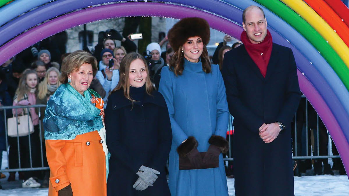 Dronning Sonja, prinsesse Ingrid Alexandra, hertuginde Catherine og prins William i Oslo, februar 2018.
