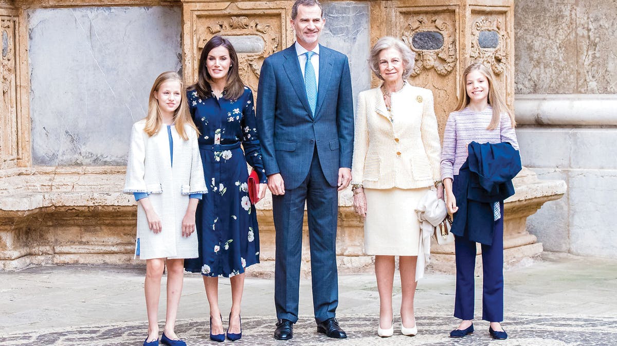 Prinsesse Leonor af Asturien, dronning Letizia, kong Felipe, dronning Sofia, prinsesse Sofia