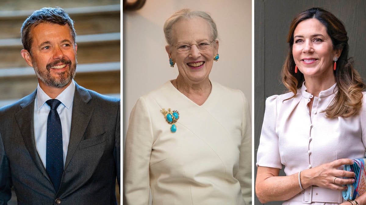 Kronprins Frederik, dronning Margrethe og kronprinsesse Mary.
