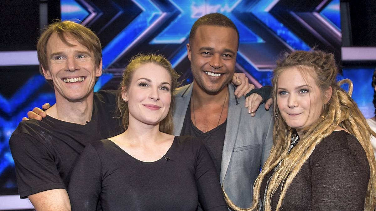 Steffen, Pernille, Remee og Lucy i "X Factor" 2014.