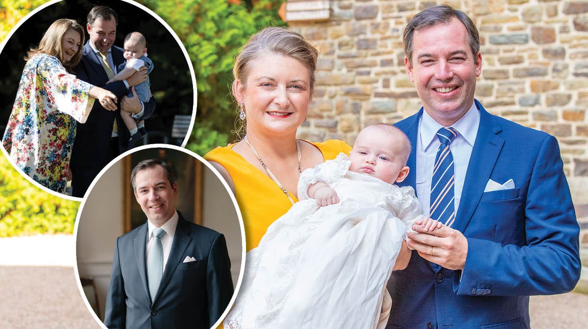 Arvestorhertug Guillaume og arvestorhertuginde Stéphanie af Luxembourg med lille prins Charles.