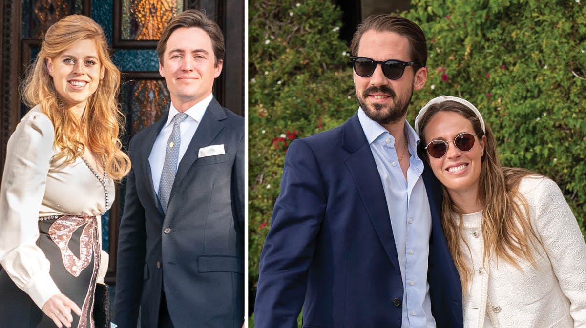 Fotomontage: Prinsesse Beatrice og Edoardo Mapelli Mozzi samt prins Philippos og prinsesse Nina. 