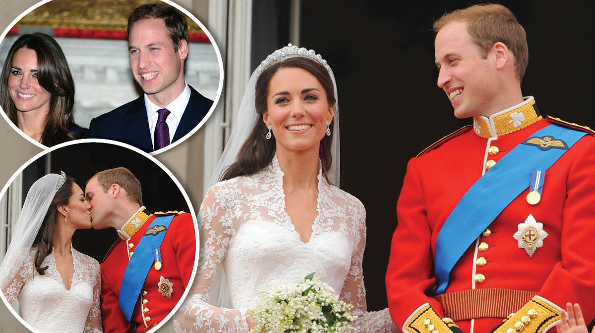 Hertuginde Catherine og prins Williams bryllup 29. april 2011. Indsat: Kate og William ved offentliggørelsen af forlovelsen den 16. november 2010.