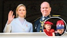 Fyrst Albert, fyrstinde Charlene og deres børn kronprins Jacques og prinsesse Gabriella. 