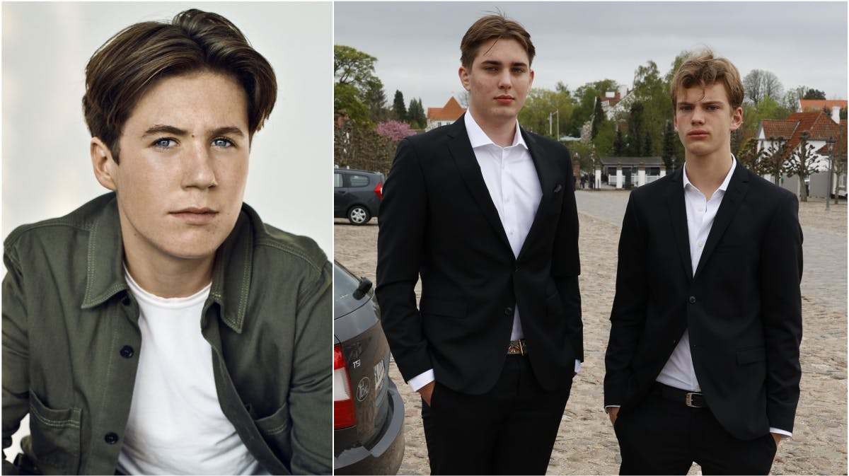 Sammensat billede: Prins Christian fotograferet i anledningen af sin 15-års fødselsdag. Prins Christians to kammerater. 