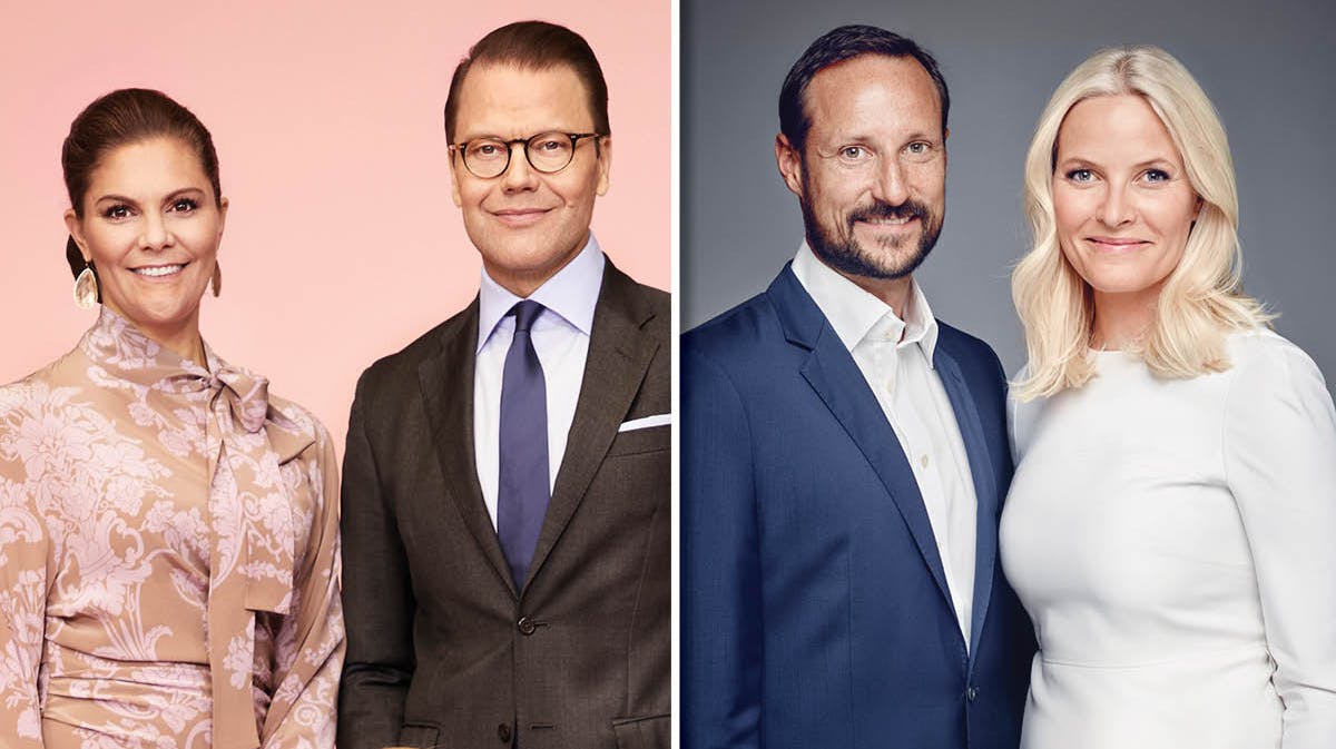 Kronprinsesse Victoria og prins Daniel, kronprins Haakon og kronprinsesse Mette-Marit.