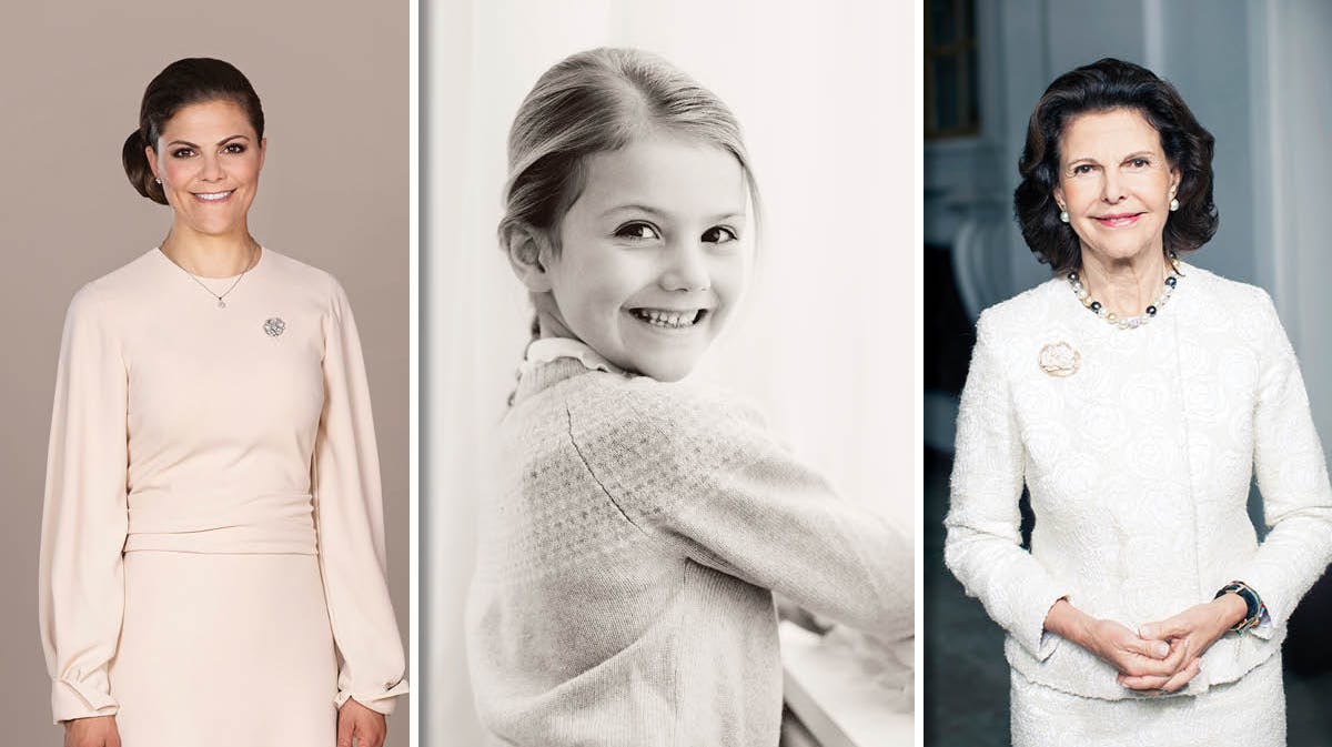 Fotomontage. Kronprinsesse Victoria, prinsesse Estelle og dronning Silvia.