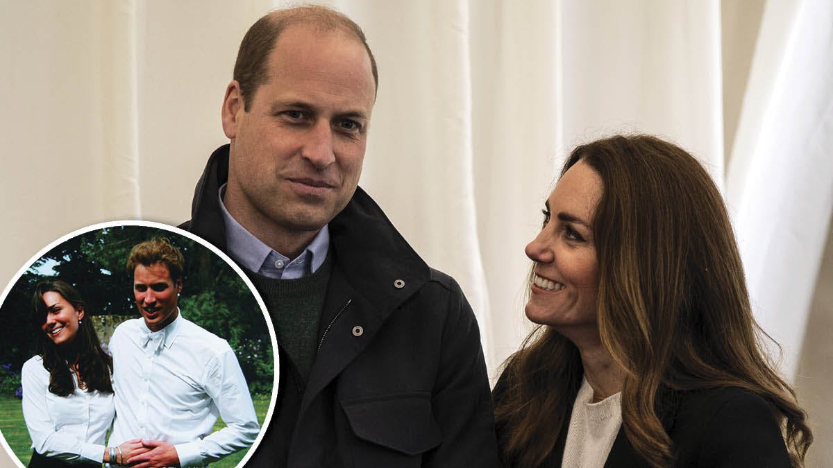 Prins William og hertuginde Catherine besøger St Andrews i 2021. Indsat: Kate og William efter afslutningen af deres universitetsuddannelse i juni 2005. 