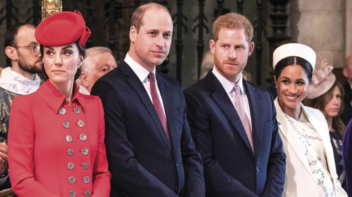 Hertuginde Catherine, prins William, prins Harry og hertuginde Meghan i marts 2019.