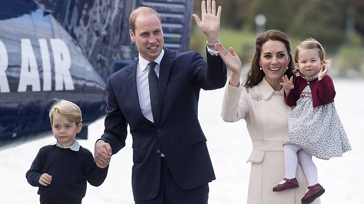 Prins William, hertuginde Catherine, prins George og prinsesse Charlotte.