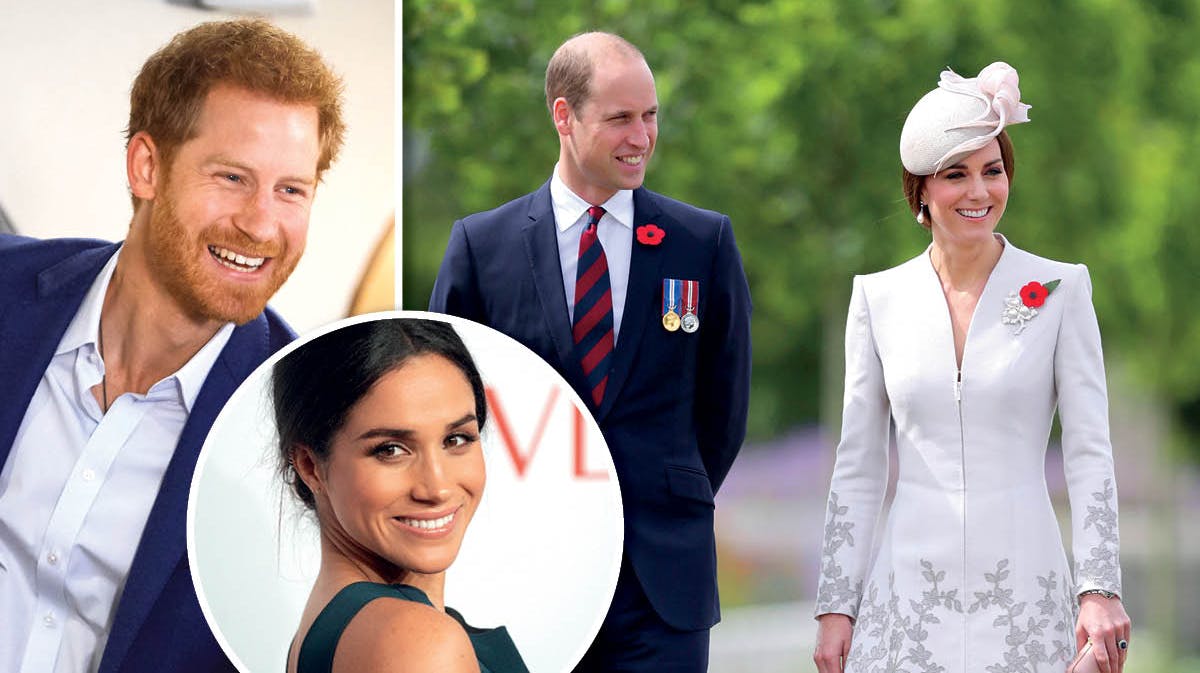 Prins William, hertuginde Catherine, prins Harry og Meghan Markle.